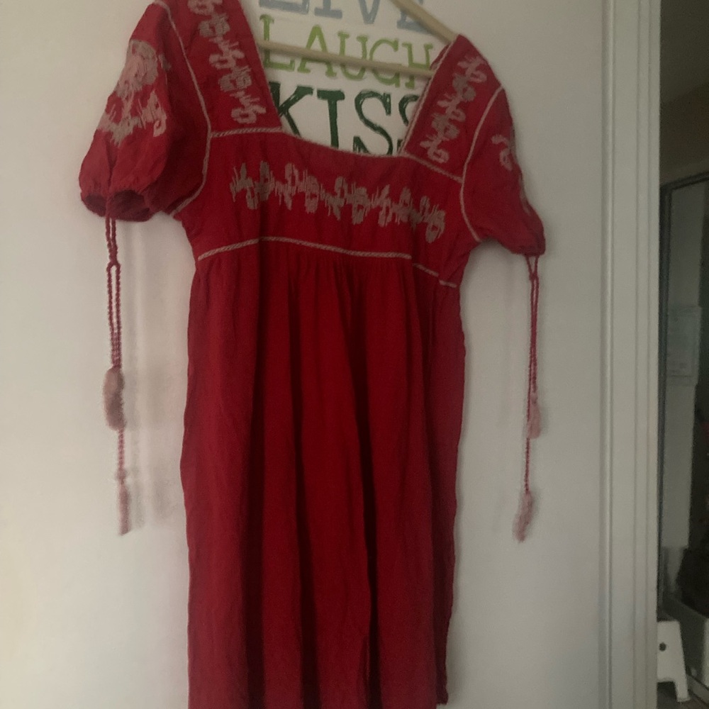 Red Embroidered Peasant Dress